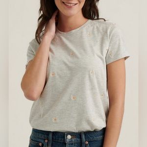 Lucky Brand Embroidered Daisy Crew Neck Tee Shirt Size L
